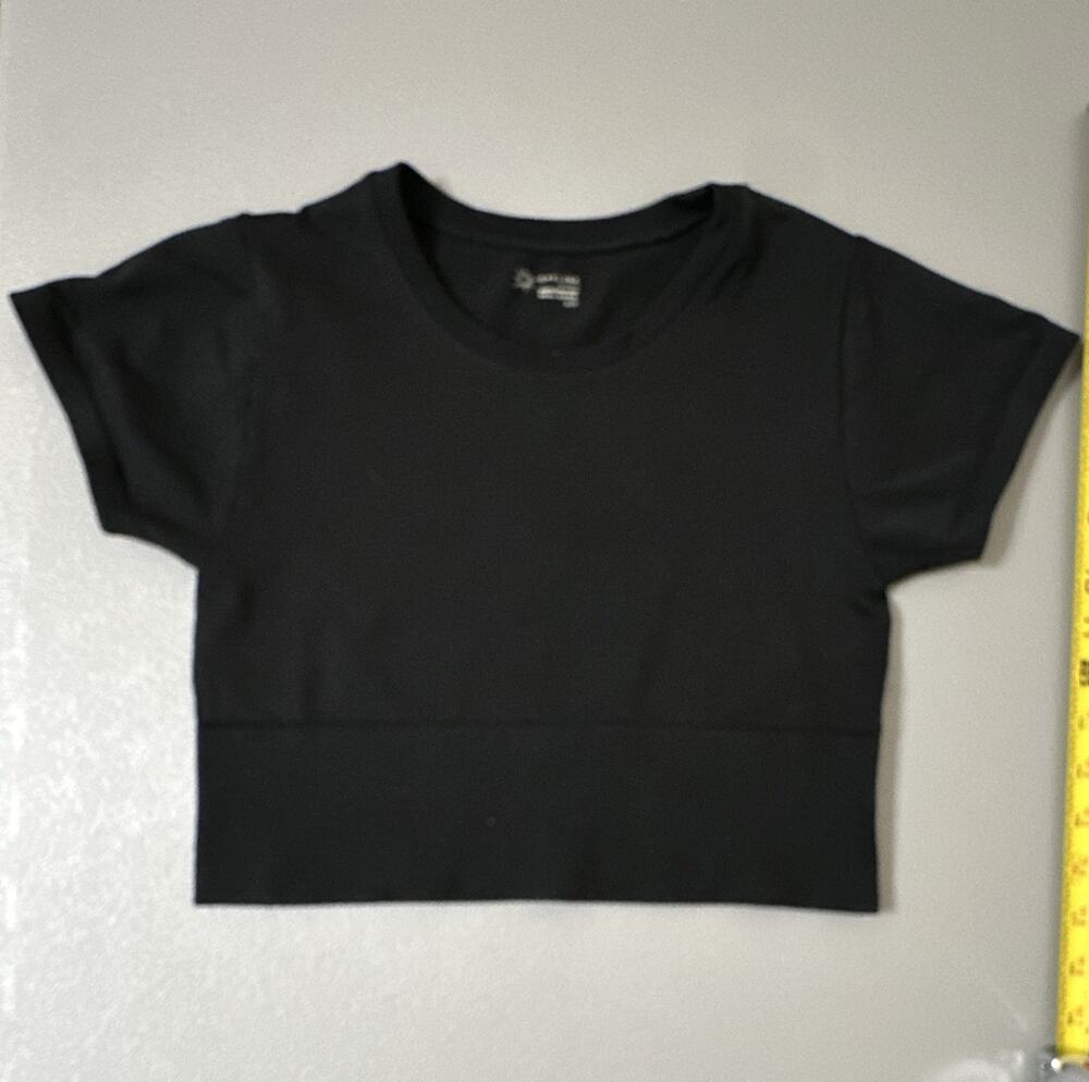 OFFLINE by Aerie Women’s Black Solid Cropped Crew Neck Stretch Tee S/P